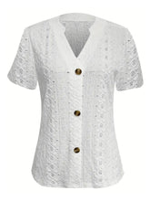 Openwork Notched Short Sleeve Top OutfitFlow